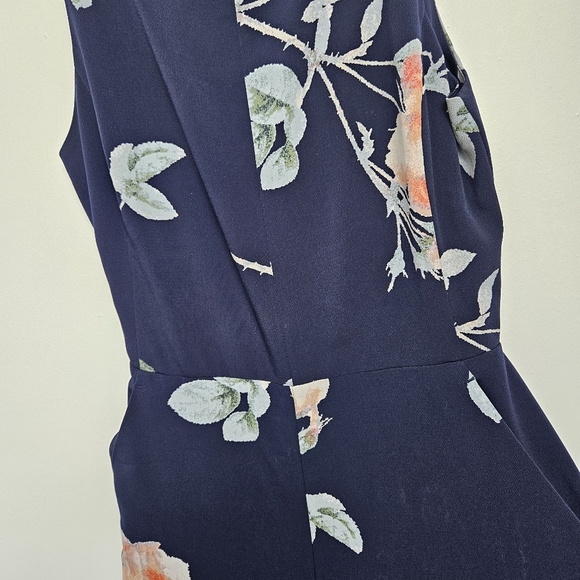 Wilfred Aritzia Sz 10 Ecoulement Floral Navy Romper Jumpsuit Zip BackTie Pocket - Picture 12 of 13